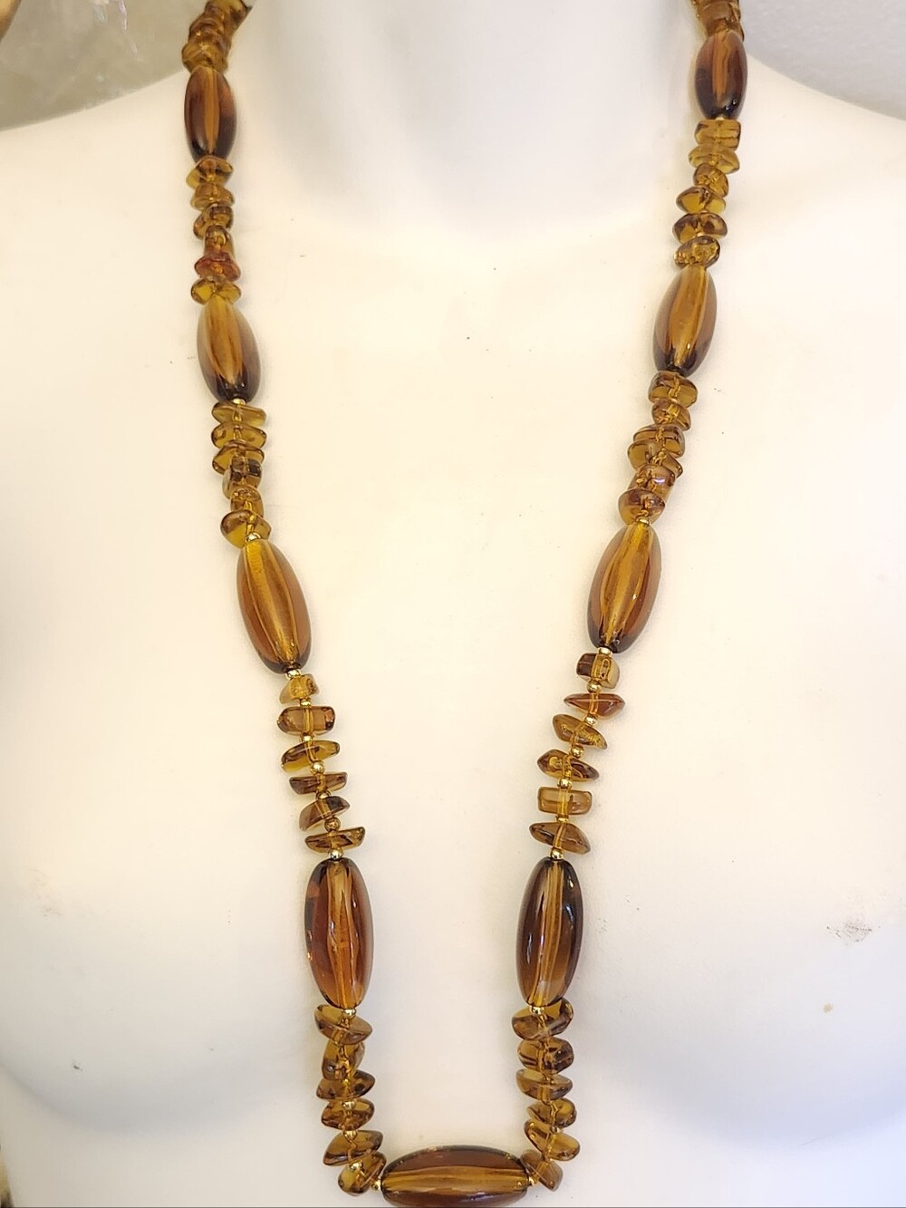 Amber-Tone Glass Bead Long Necklace - 30 Inches